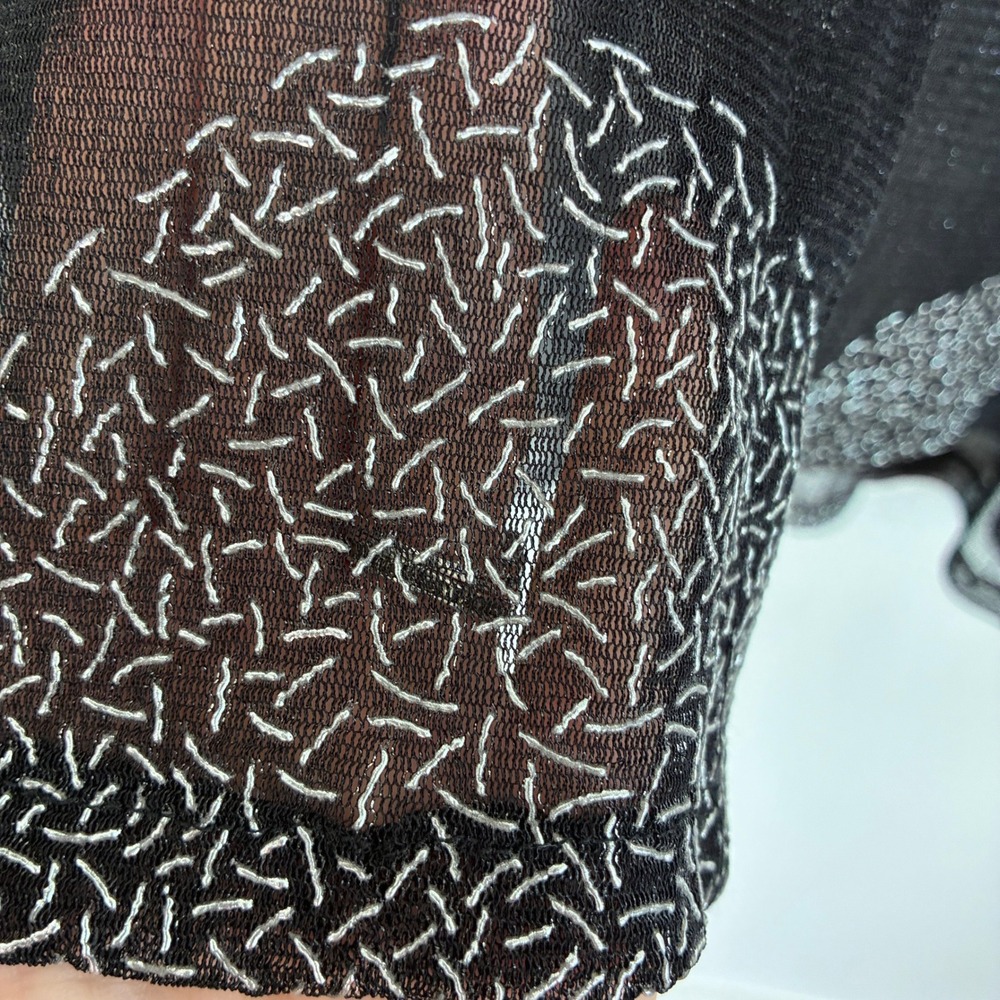 Berek Sheer Top Womens L Black Mesh Button Down Silver Polka Dot Top Fancy Event - Picture 6 of 11